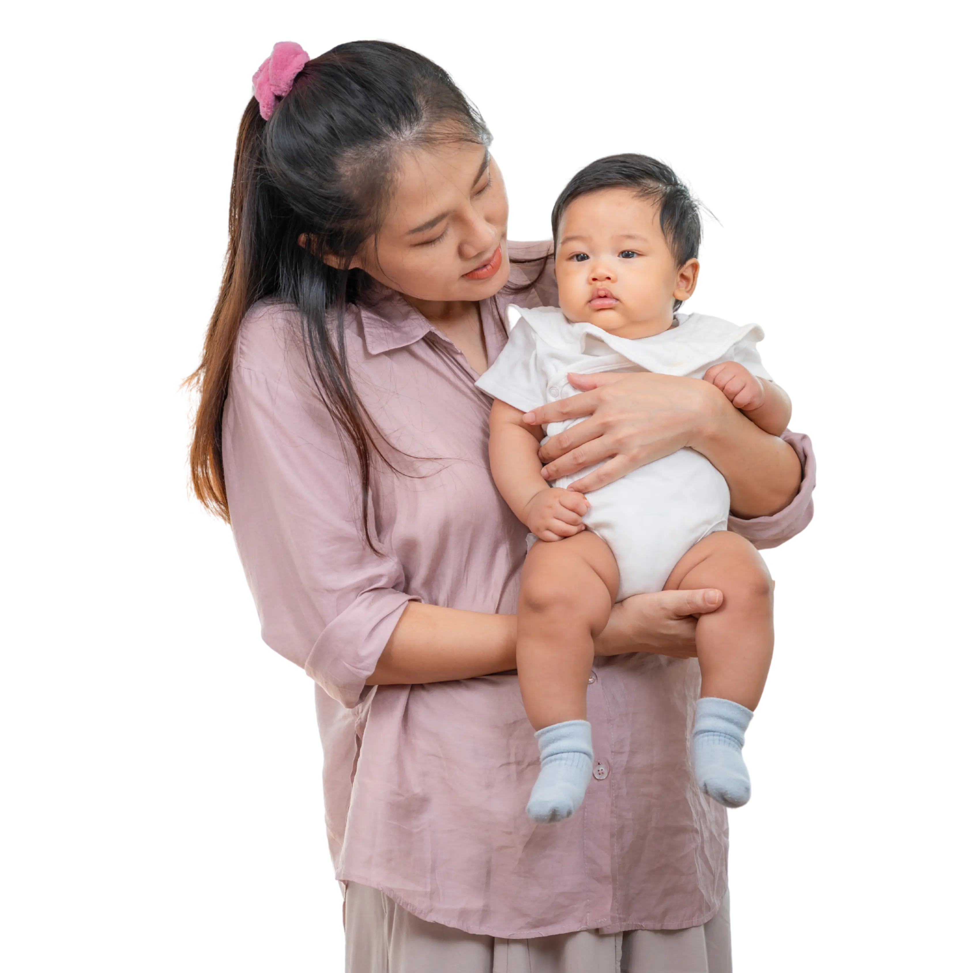 Mother holding her baby in the fertility hero section